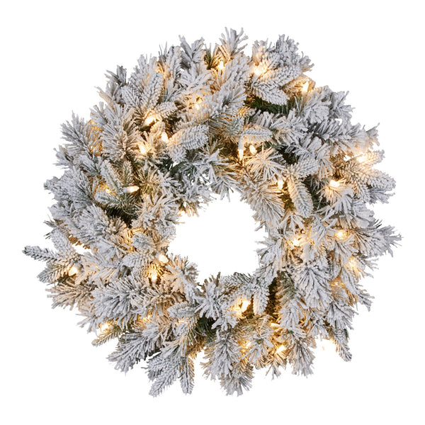 61CM Pre-Lit Snowy Atica Christmas Wreath – 50 Warm White LEDs