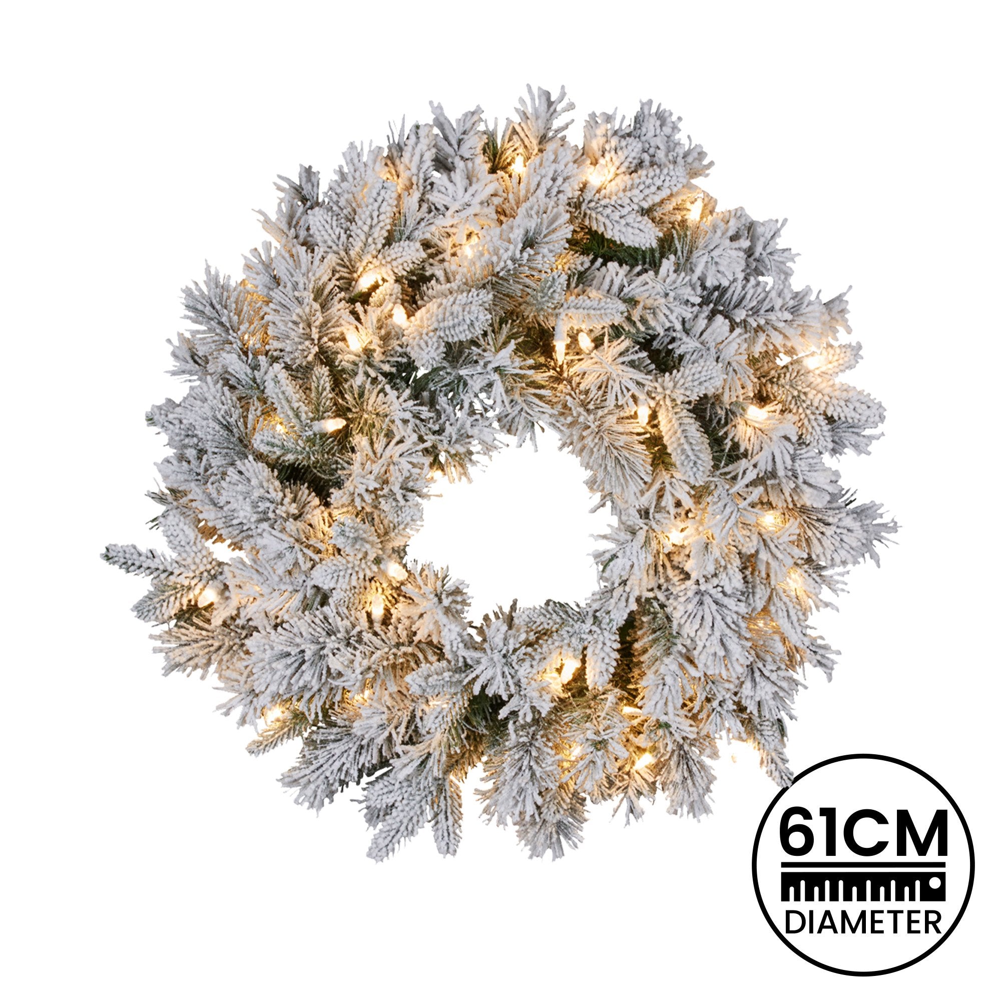 61CM Snowy Atica Pre-Lit Christmas Wreath with 50 Warm White LEDs
