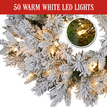 61CM Snowy Atica Pre-Lit Christmas Wreath with 50 Warm White LEDs