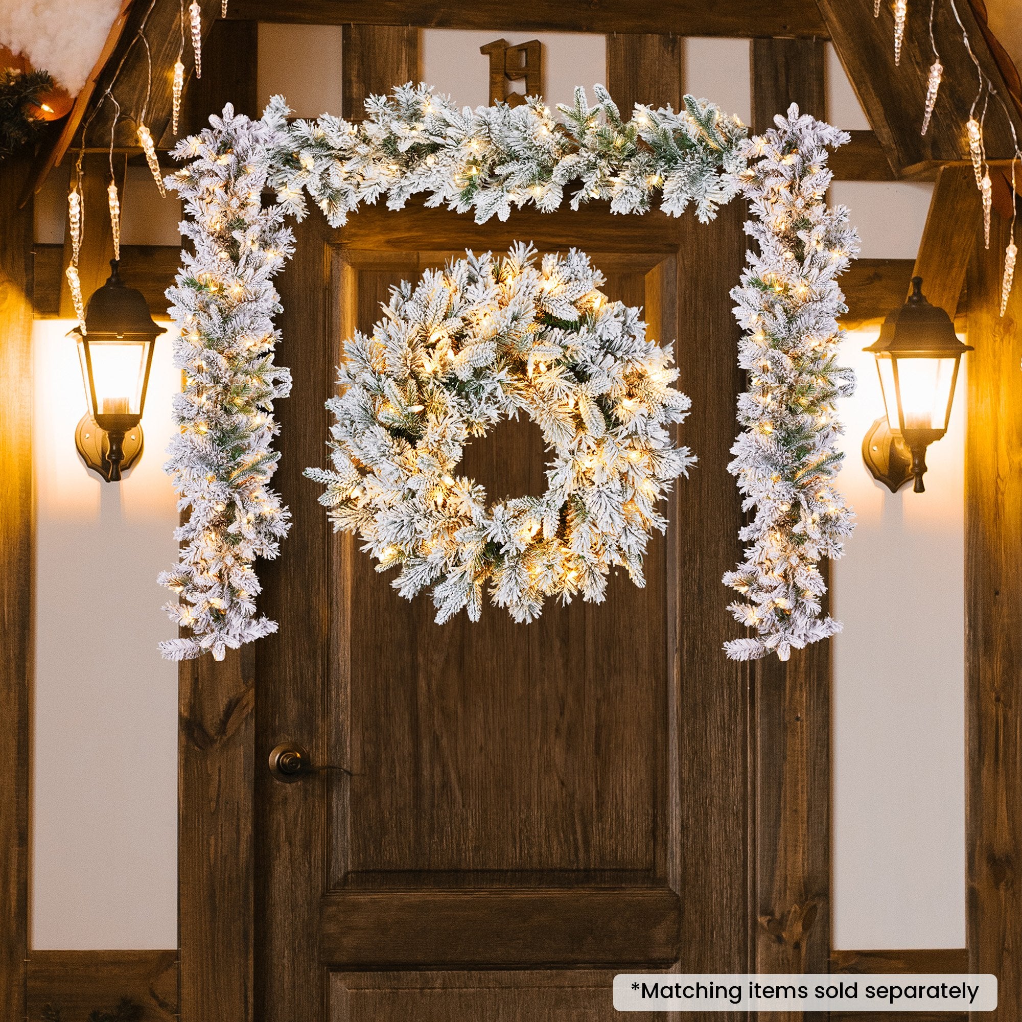 61CM Snowy Atica Pre-Lit Christmas Wreath with 50 Warm White LEDs