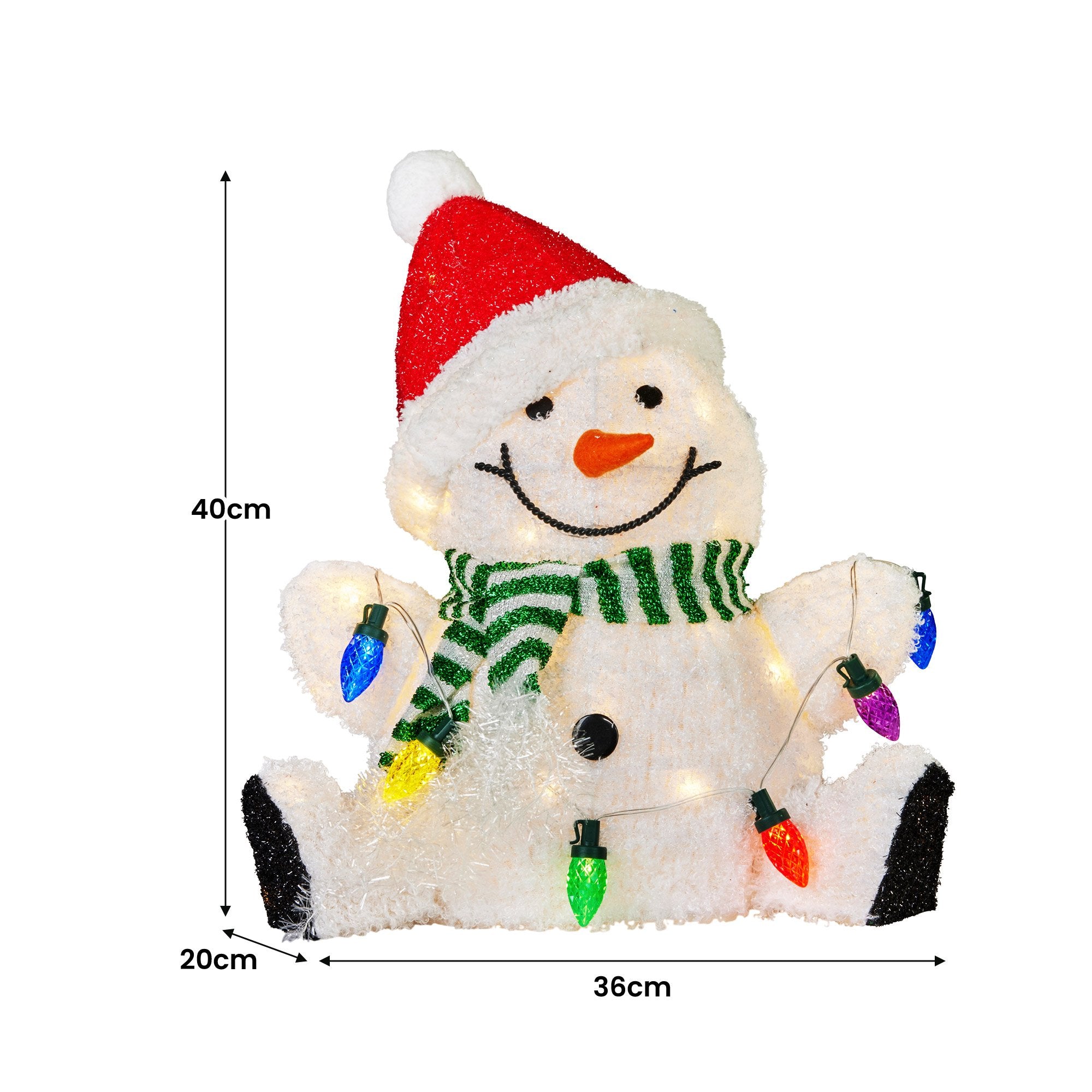 40CM Sitting Snowman Display with 35 LED Lights