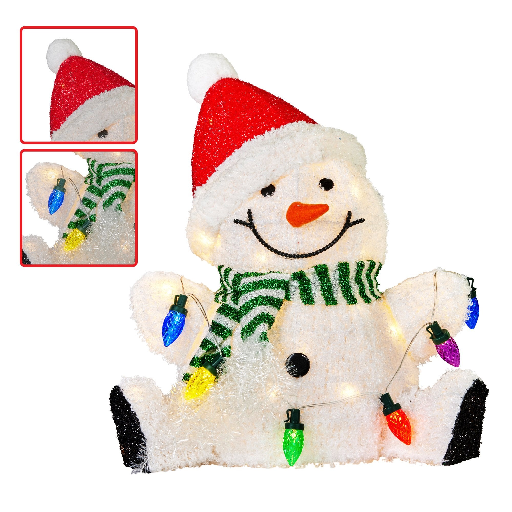 40CM Sitting Snowman Display with 35 LED Lights