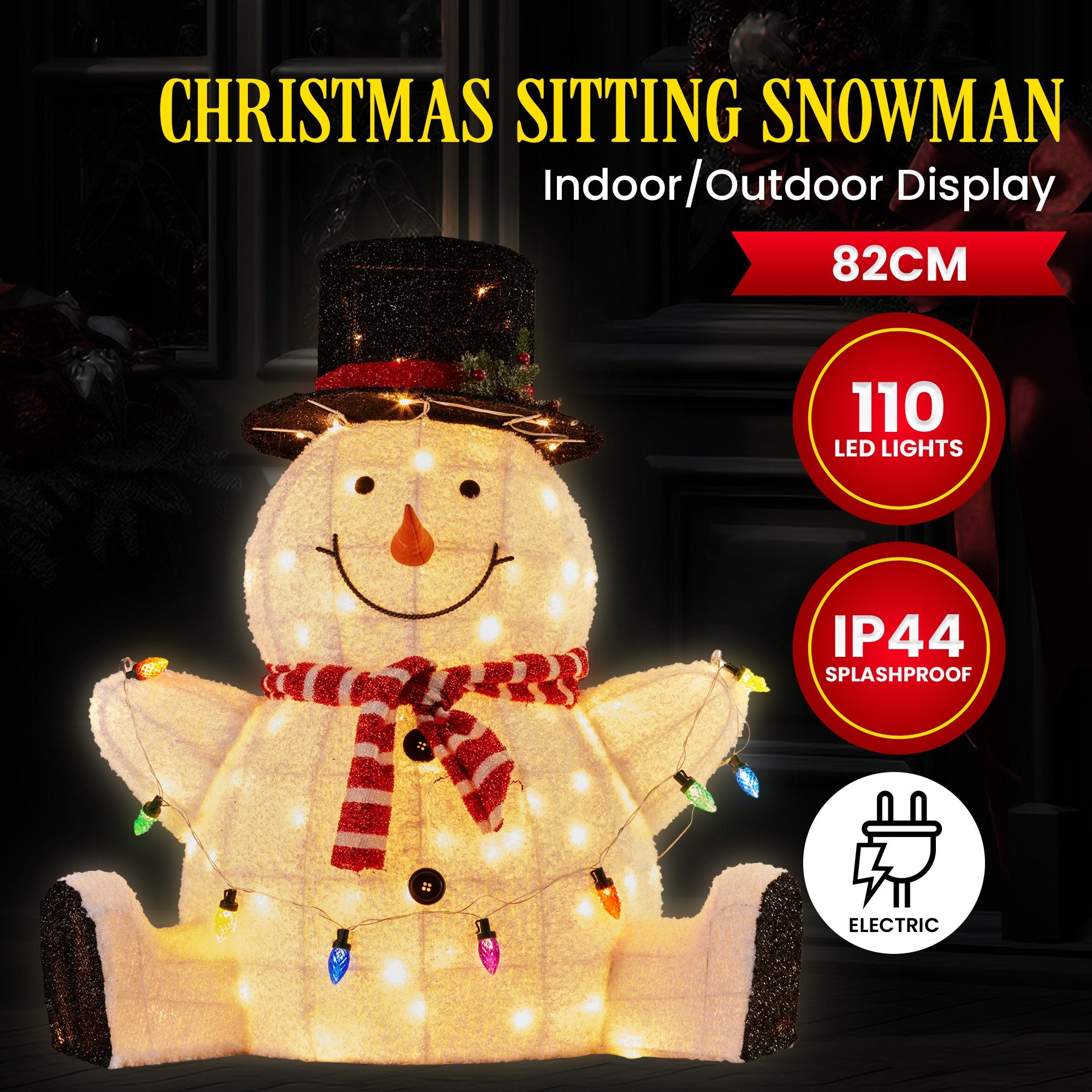 82CM Sitting Snowman Display with 110 LED Lights