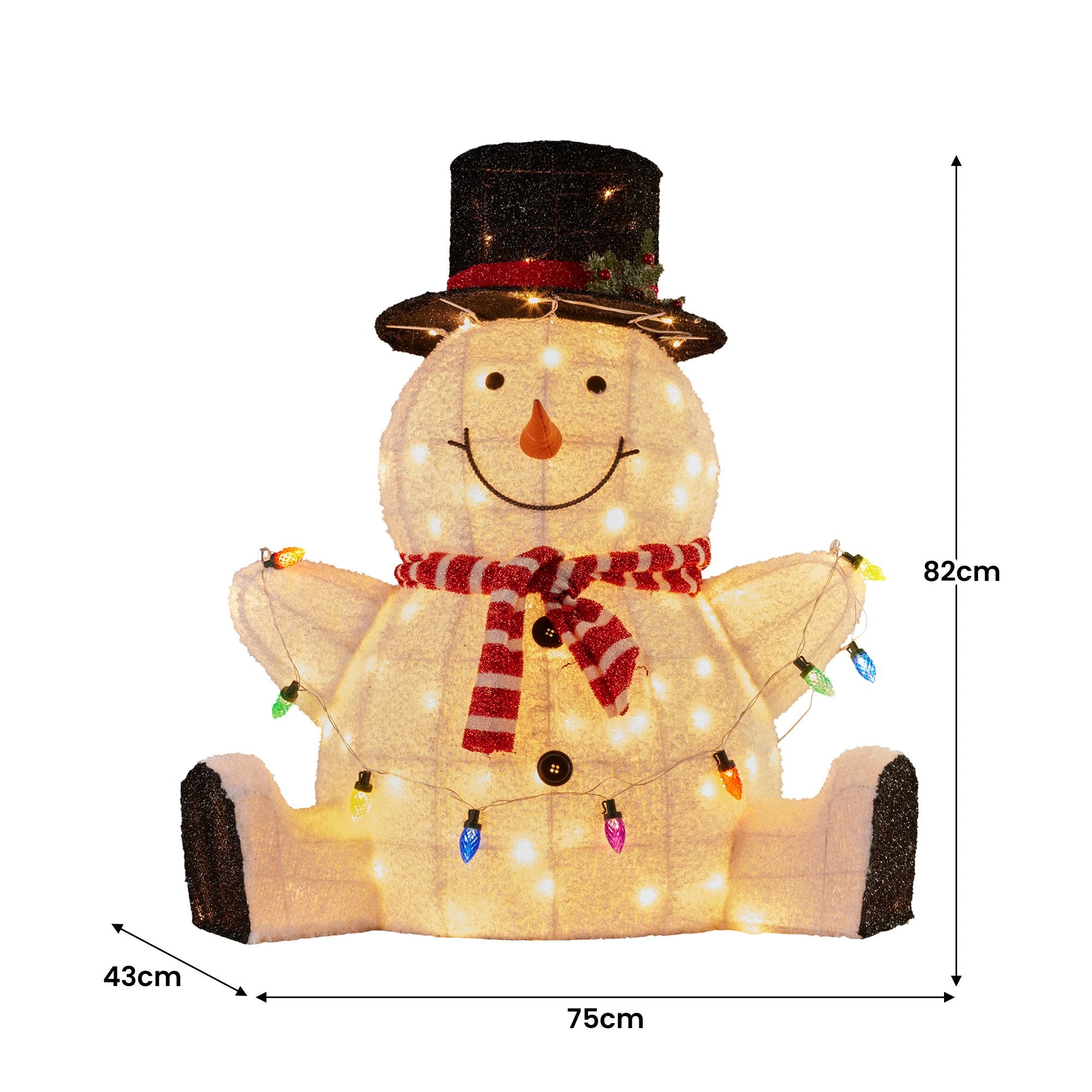 82CM Sitting Snowman Display with 110 LED Lights