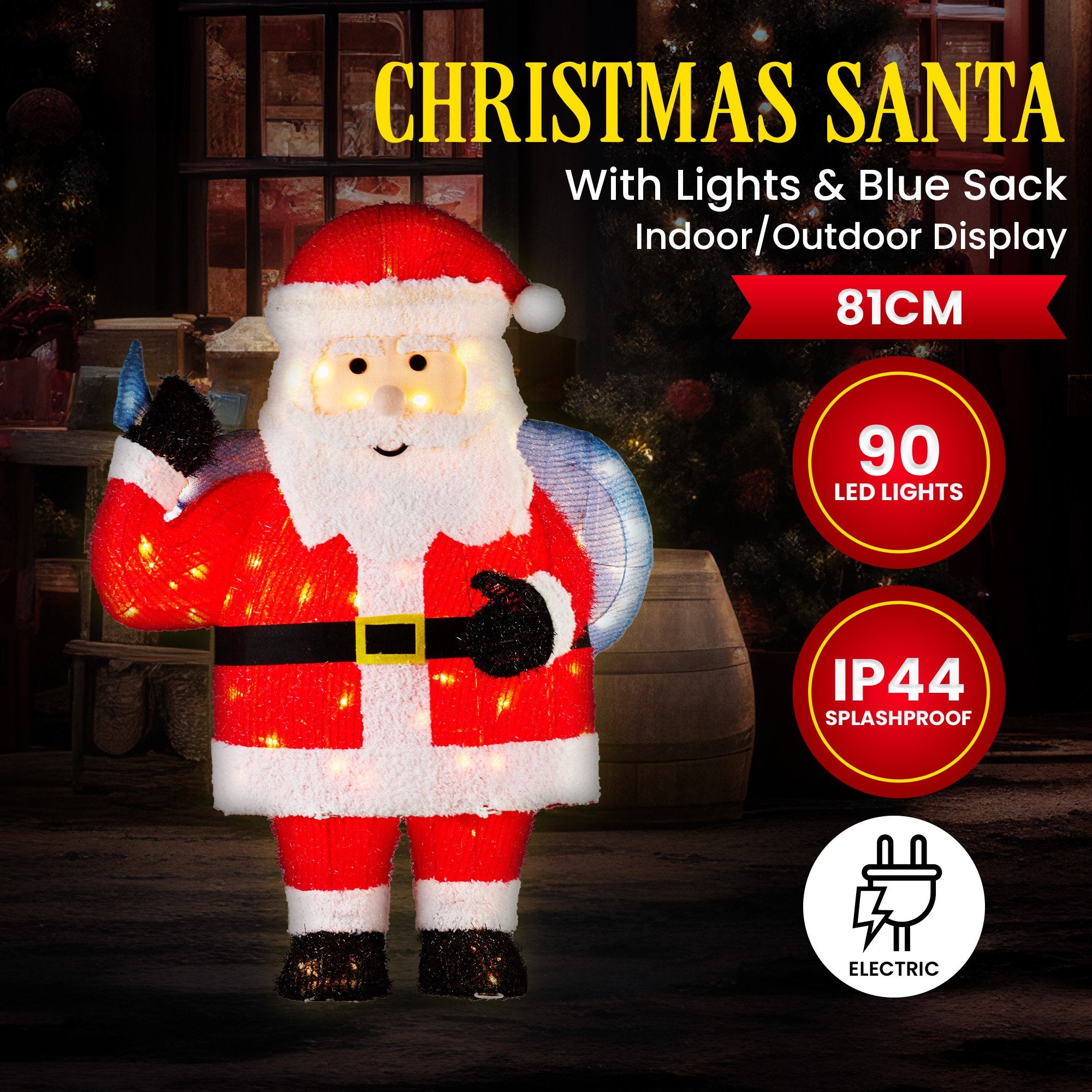81CM Santa Display with 90 LED Lights