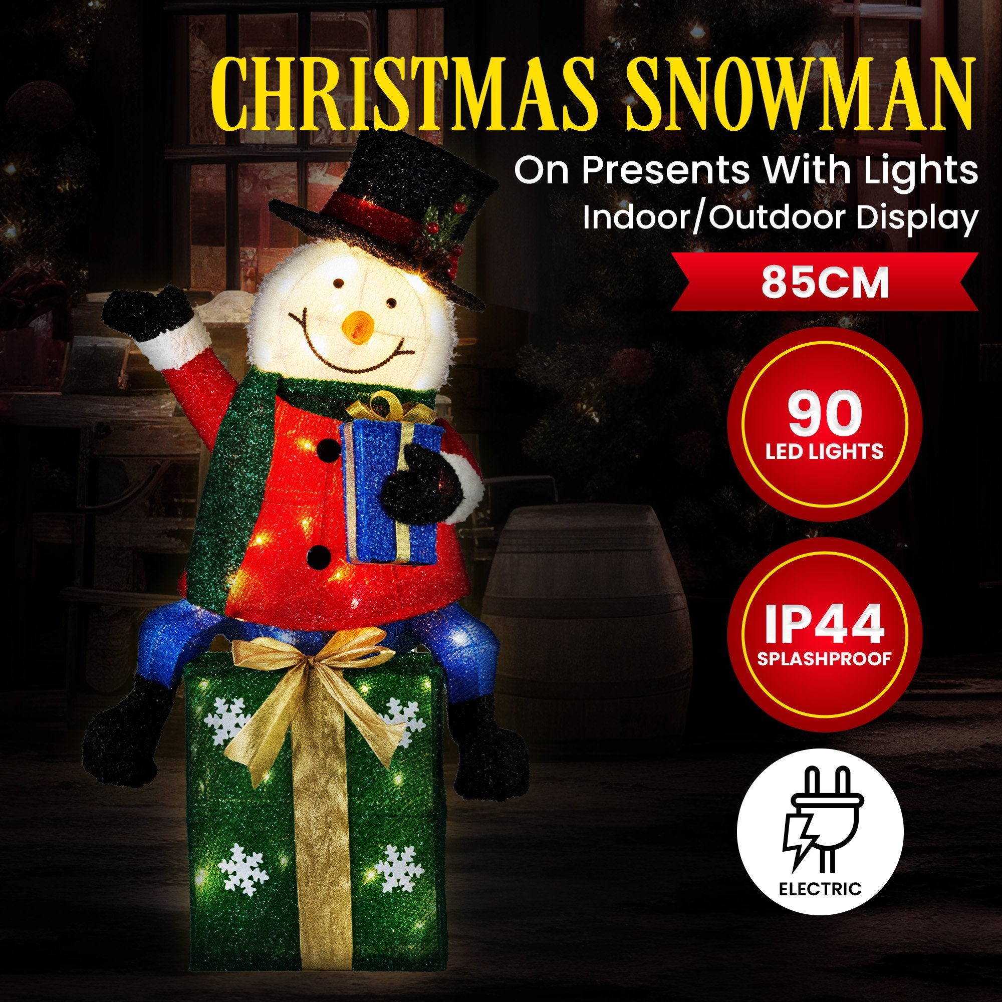 85CM Snowman on Presents Display with 90 LED Lights