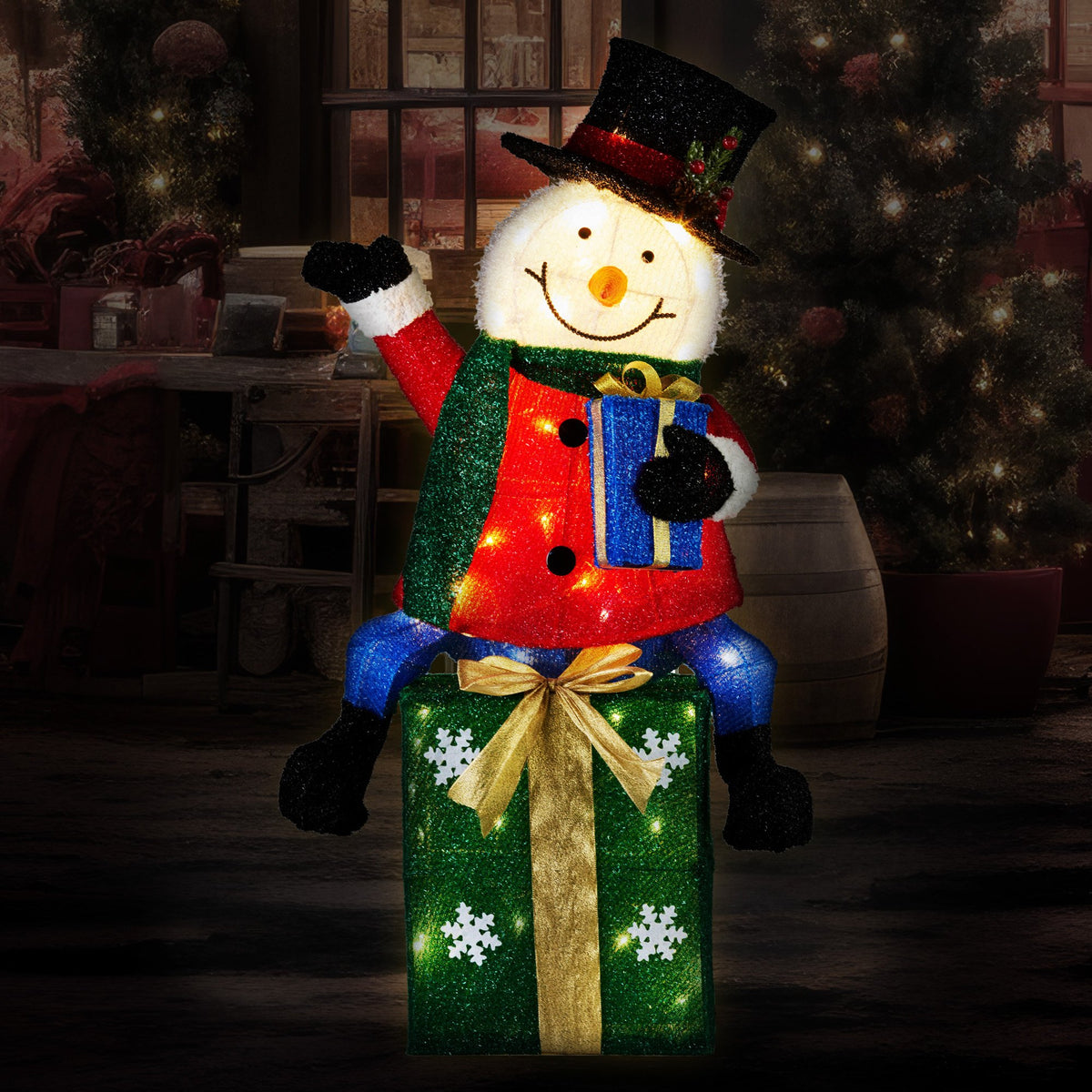 85CM Snowman Motif Light on Presents – Warm White LEDs 90 Lights