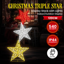 120CM Triple Star Christmas Display with 540 LED Lights