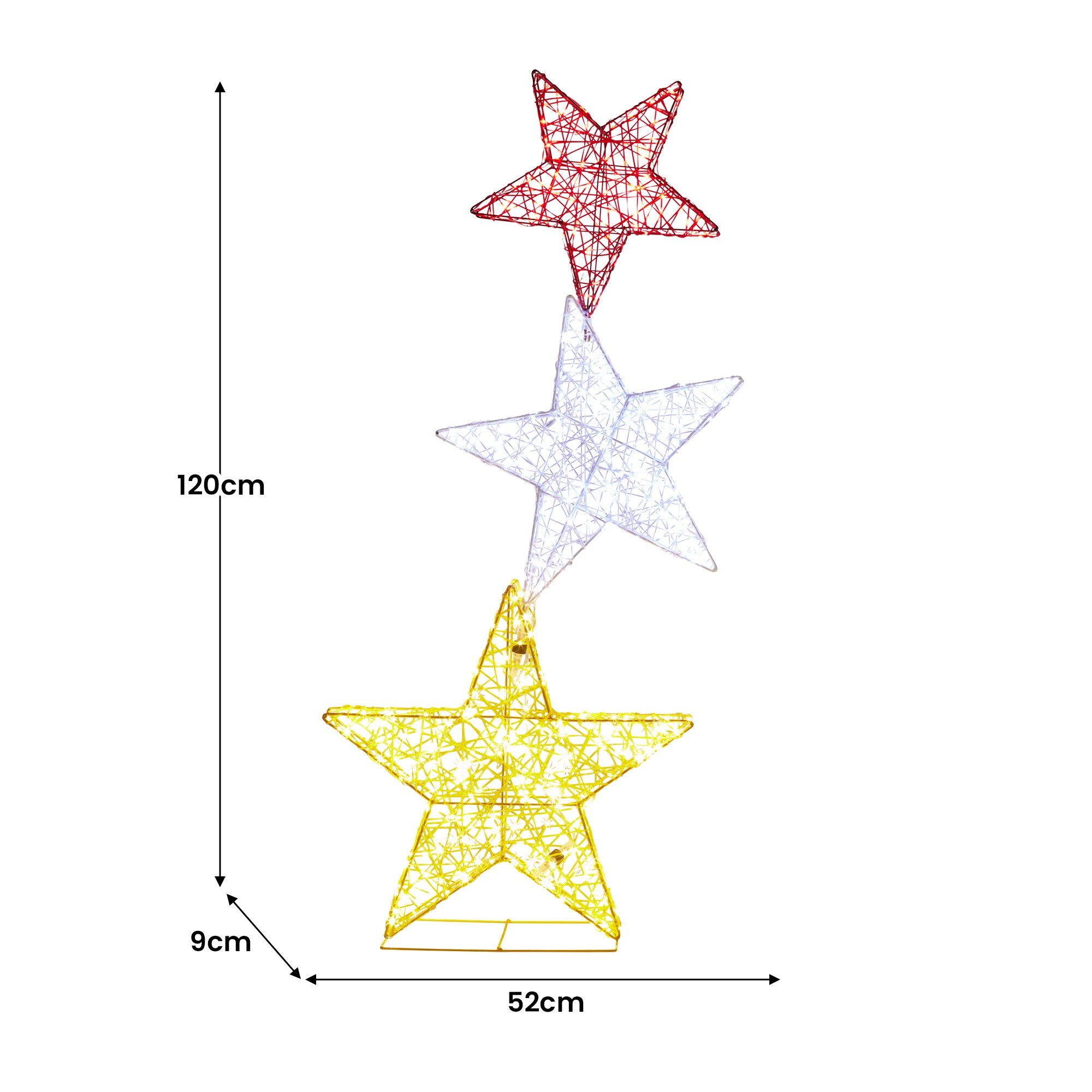 120CM Triple Star Christmas Display with 540 LED Lights