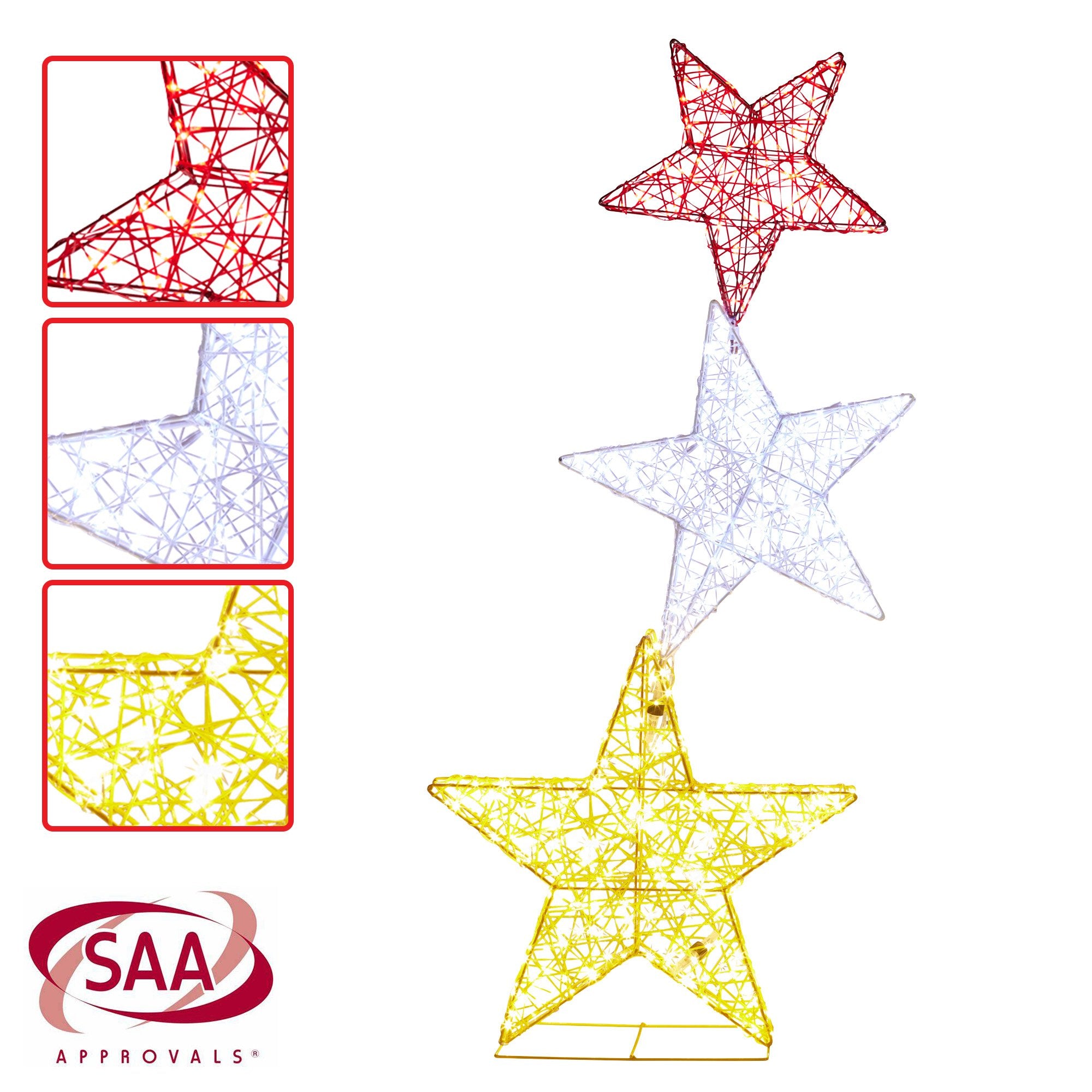 120CM Triple Star Christmas Display with 540 LED Lights