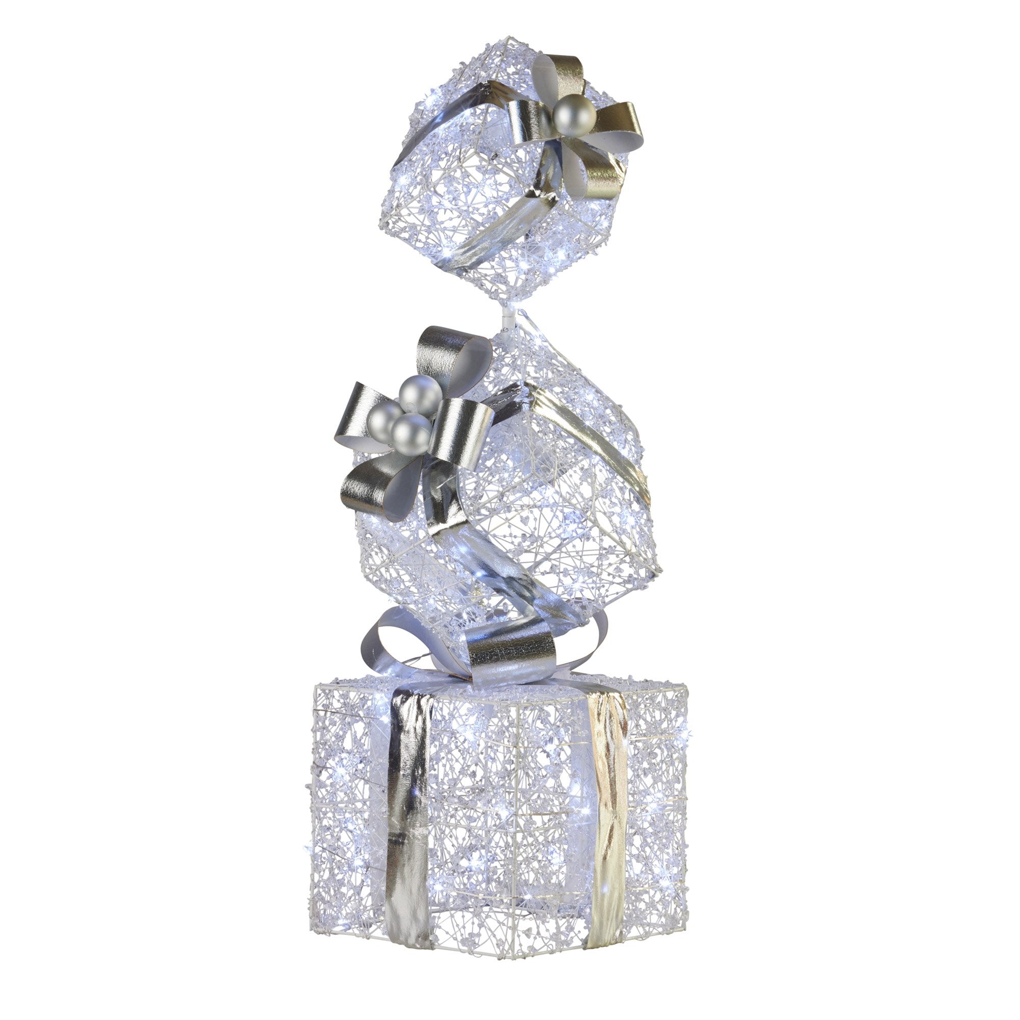 83CM Silver Gift Box Stack Decoration with 60 LEDs