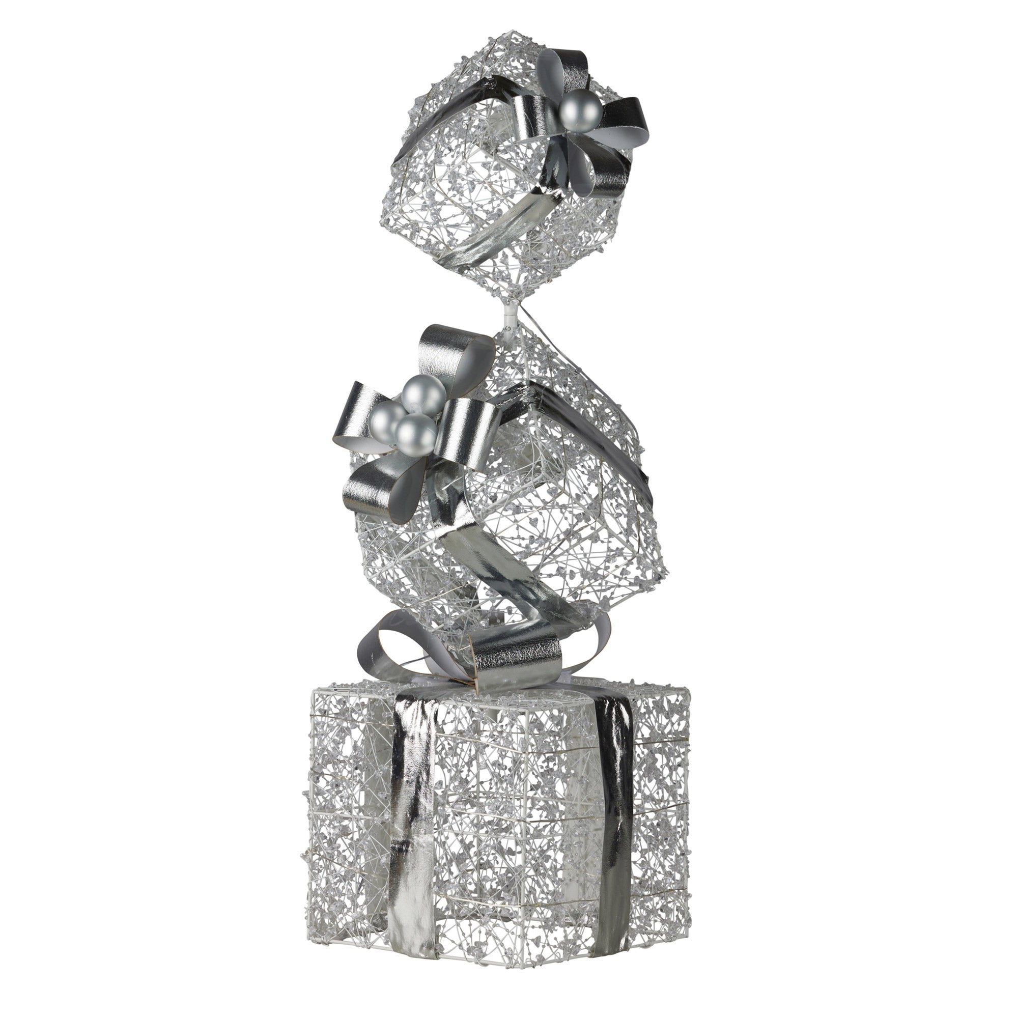 83CM Silver Gift Box Stack Decoration with 60 LEDs