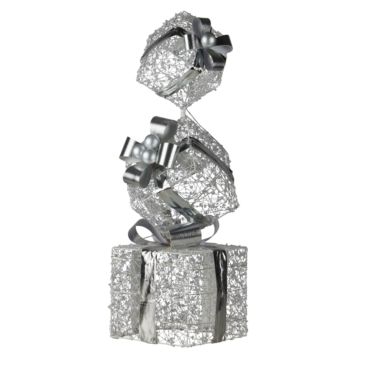 83CM Silver Gift Box Stack Decoration with 60 LEDs