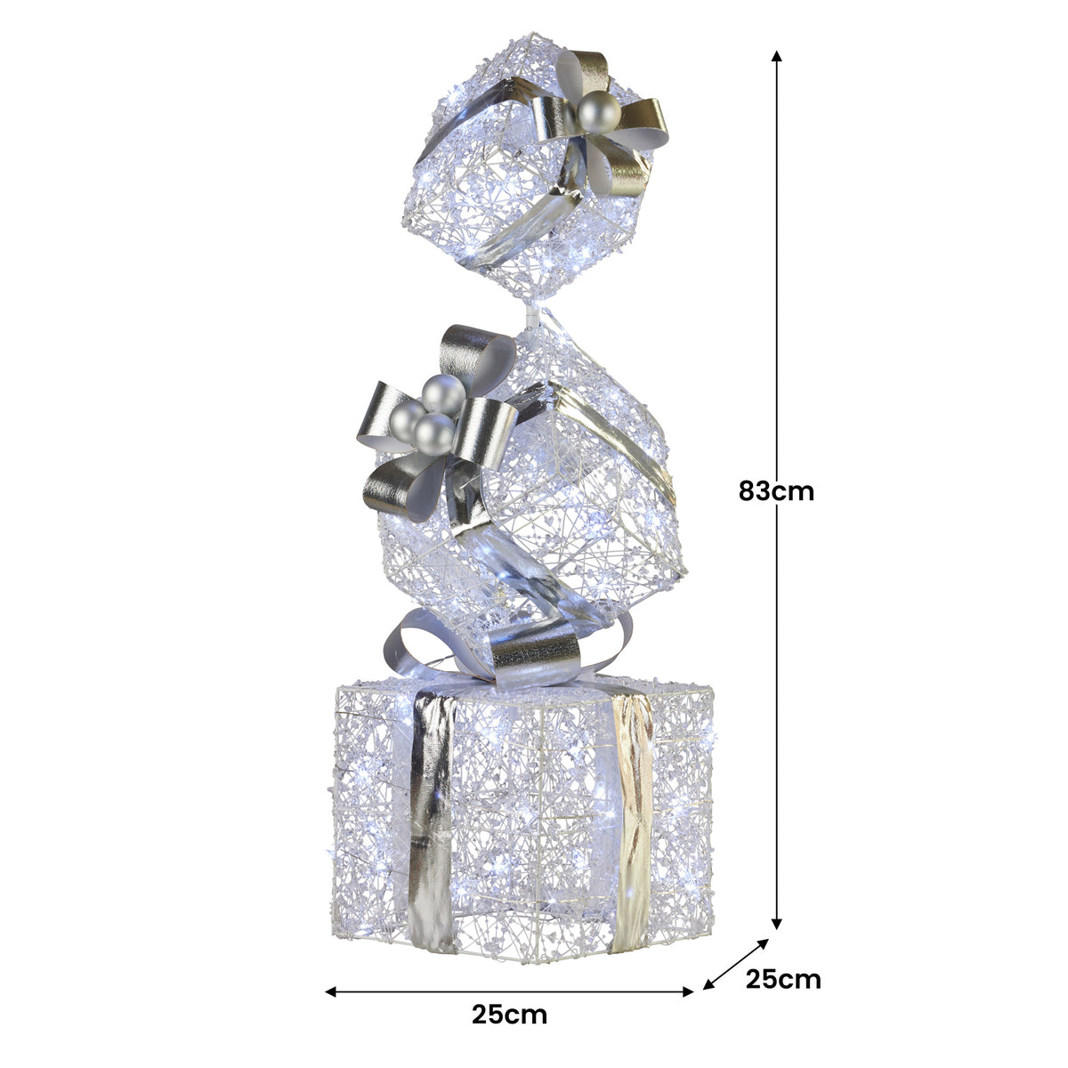 83CM Silver Gift Box Stack Decoration with 60 LEDs