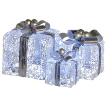 Set of 3 LED Christmas Gift Box Decorations with Silver Bows
