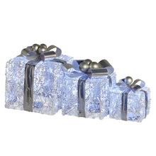 Set of 3 LED Christmas Gift Box Decorations with Silver Bows