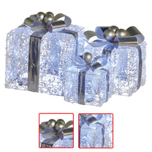 Set of 3 LED Christmas Gift Box Decorations with Silver Bows