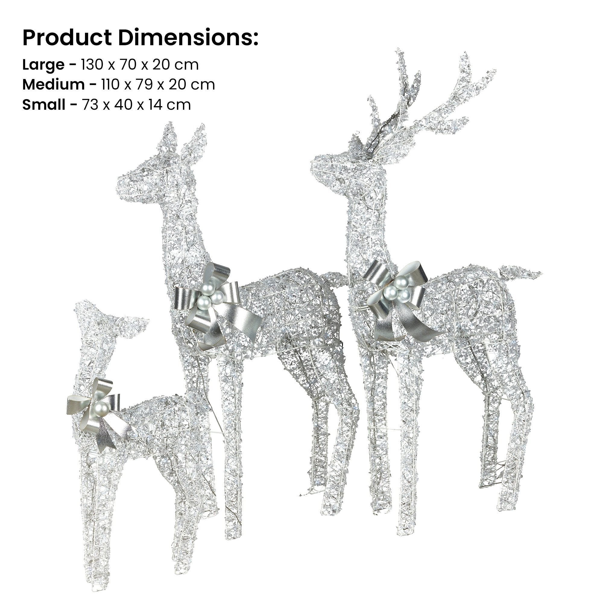 Set of 3 Pre-Lit Christmas Reindeer Displays with 260 Cool White LEDs