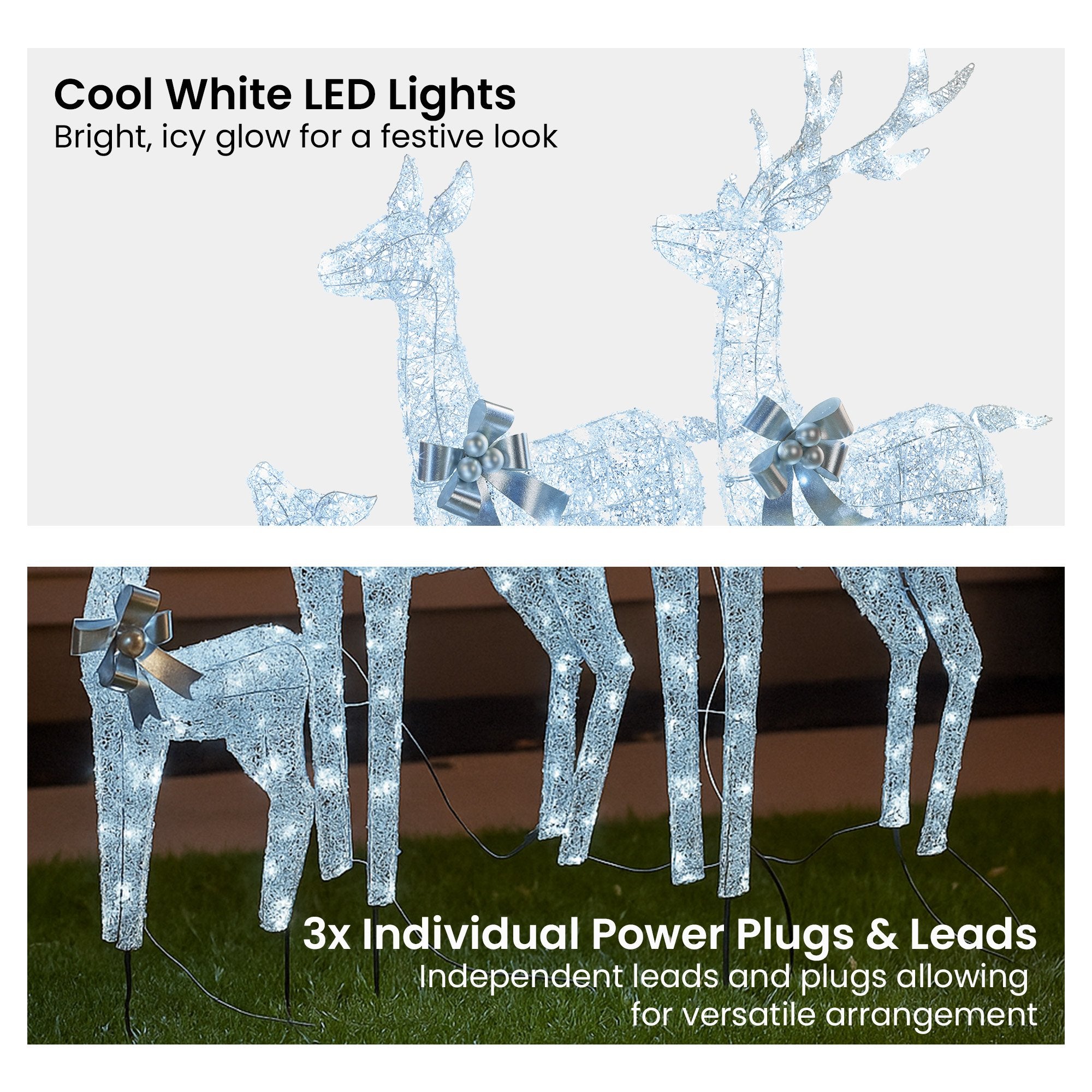 Set of 3 Pre-Lit Christmas Reindeer Displays with 260 Cool White LEDs