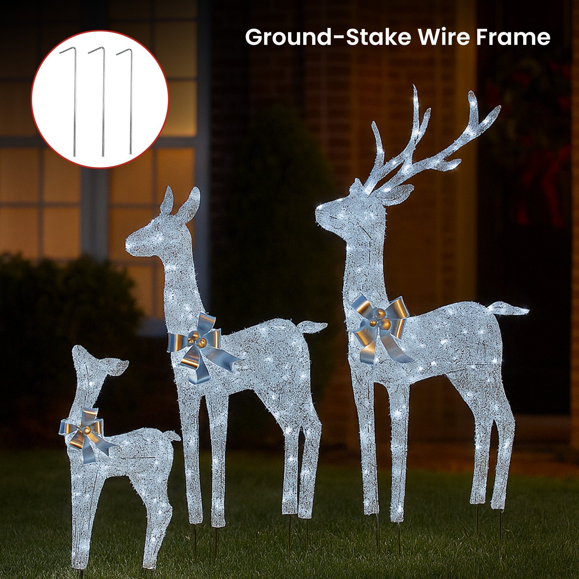 Set of 3 Pre-Lit Christmas Reindeer Displays with 260 Cool White LEDs