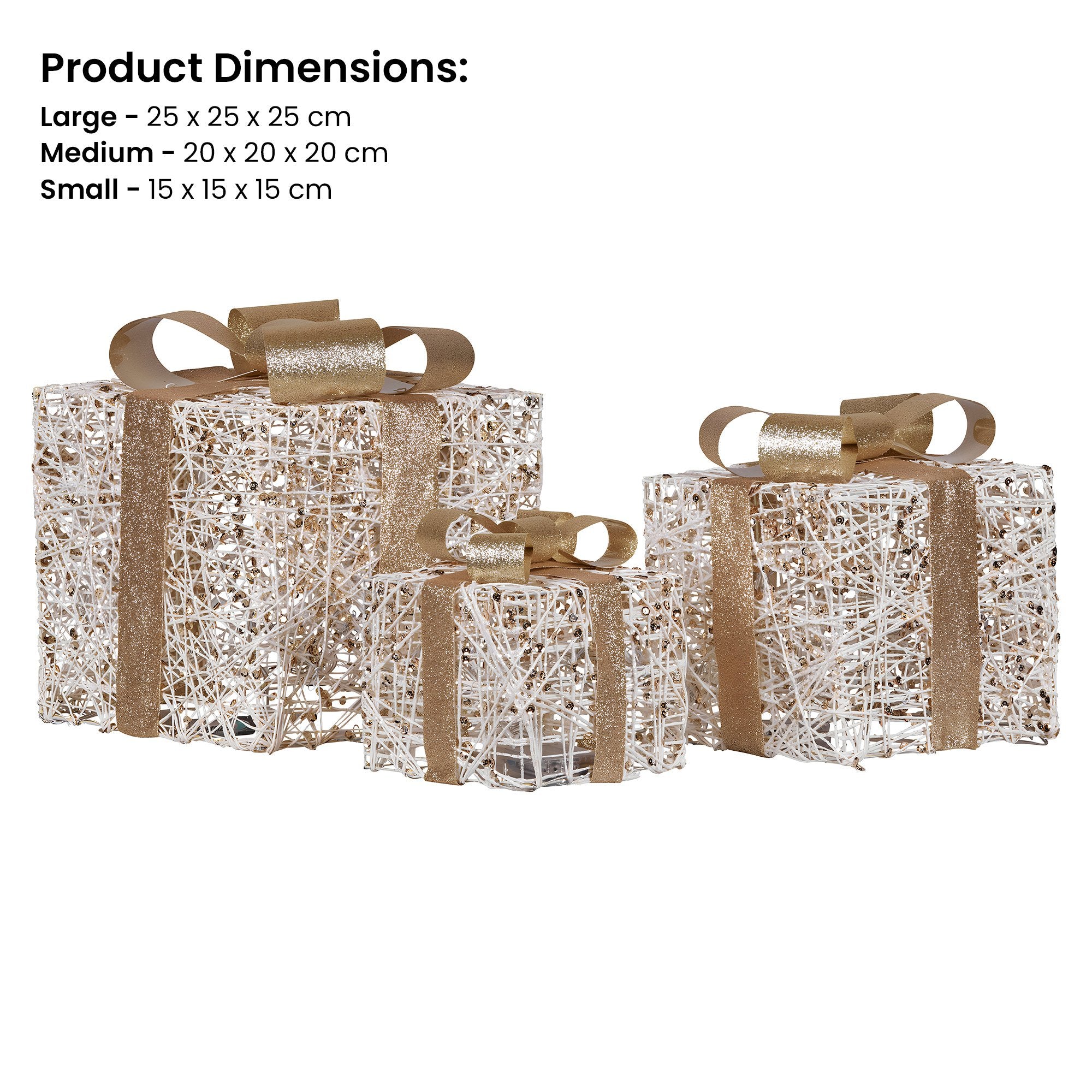3PCS Gift Box Motif Light Set – 60 Warm White LED Lights