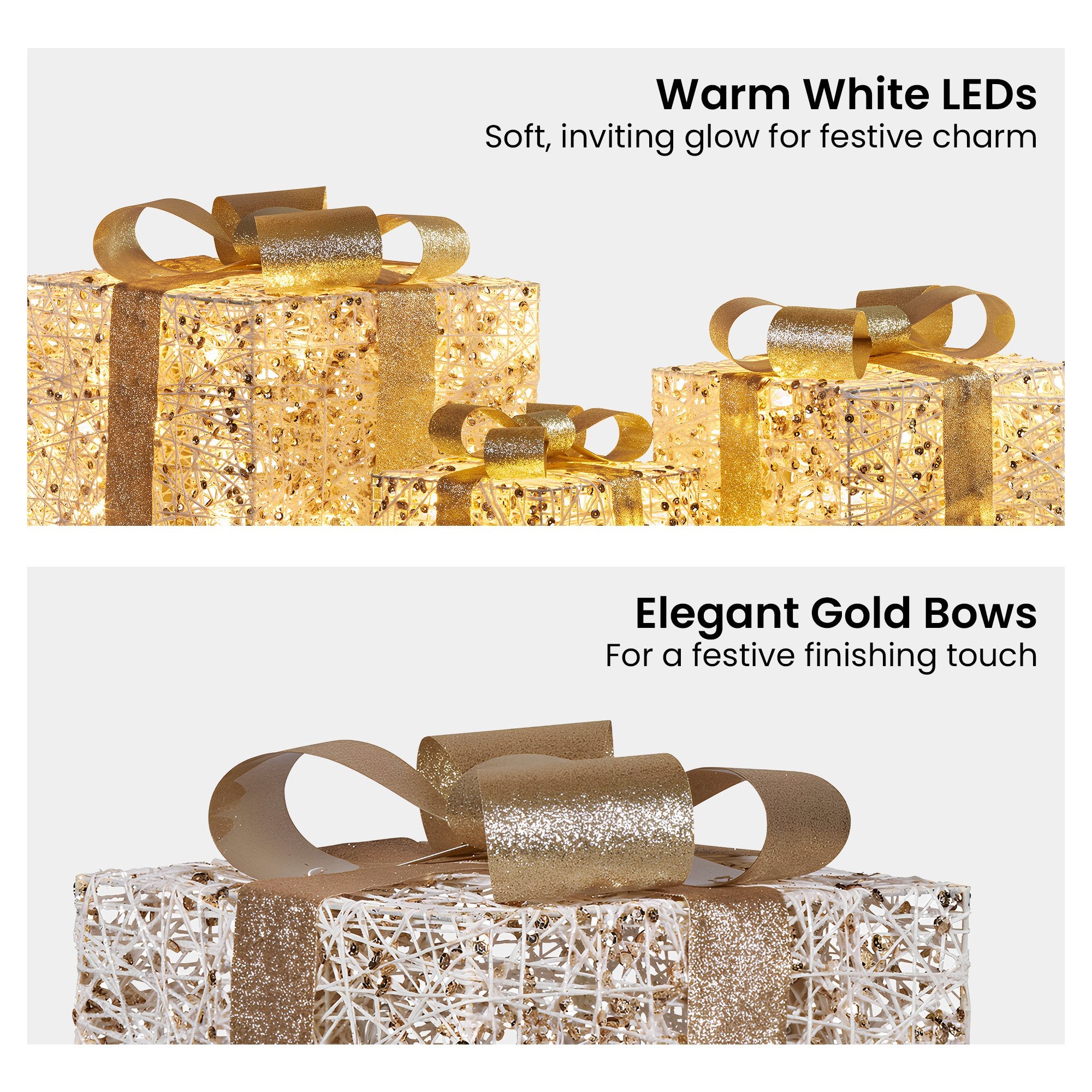3PCS Gift Box Motif Light Set – 60 Warm White LED Lights