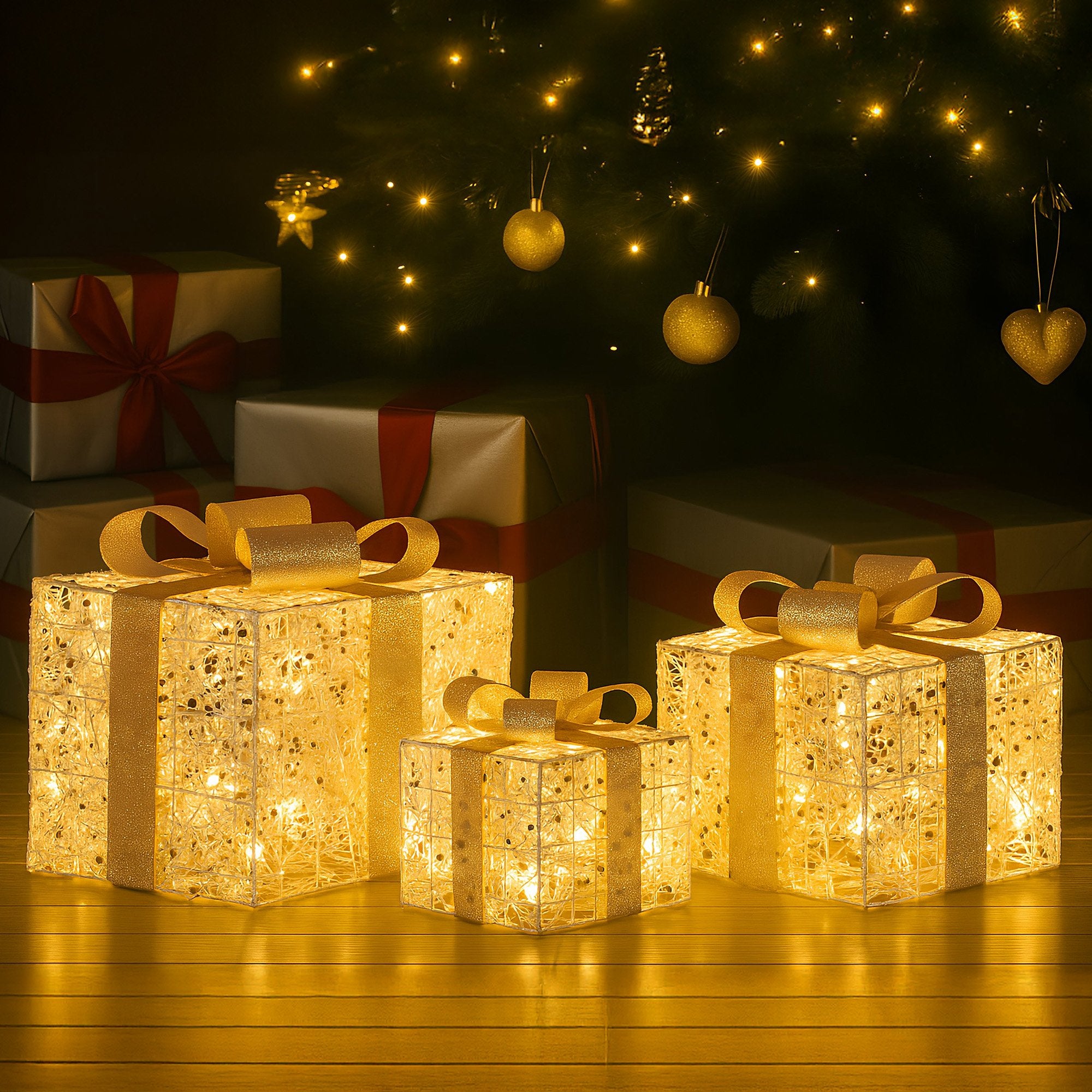 3PCS Gift Box Motif Light Set – 60 Warm White LED Lights