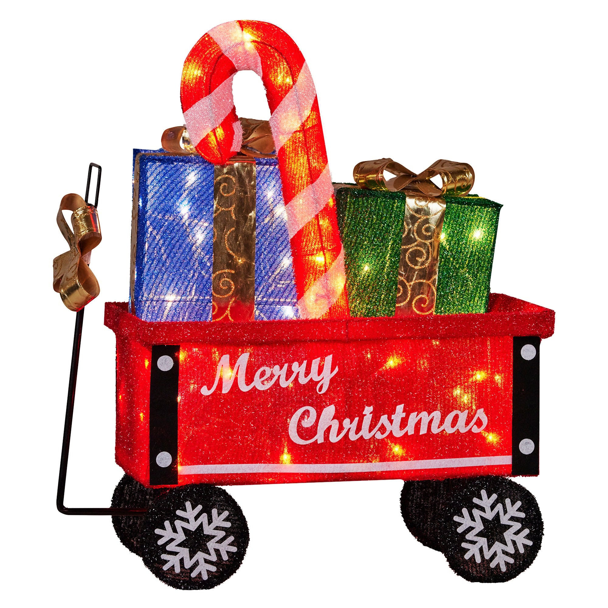 66CM Cart Motif Light with Candy Cane & Presents – Warm White LEDs 60 Lights