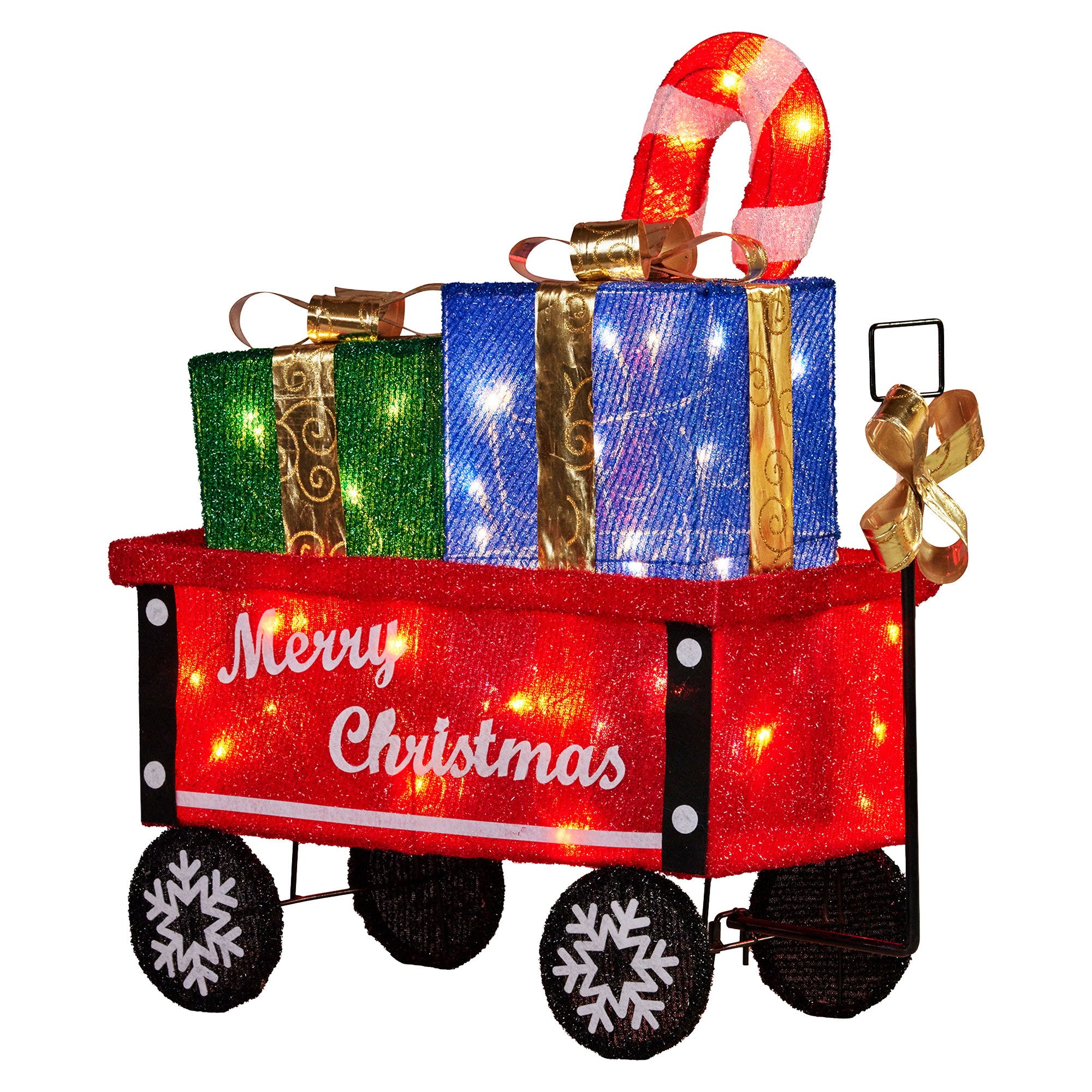 66CM Cart Motif Light with Candy Cane & Presents – Warm White LEDs 60 Lights