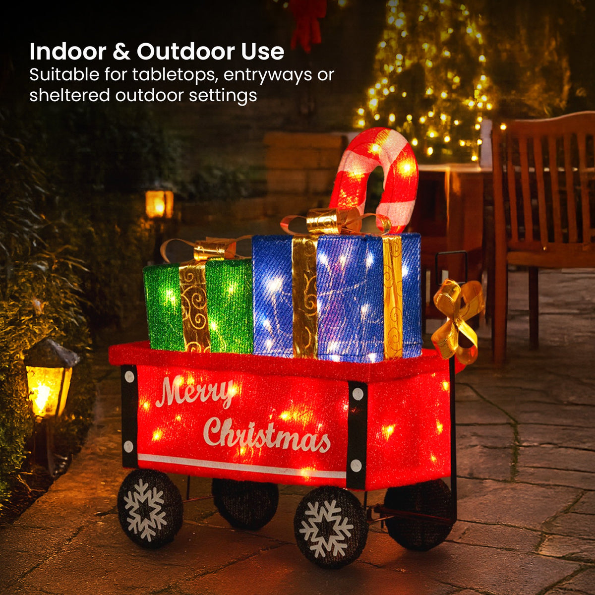 66CM Pre-Lit Christmas Cart Display with Candy Cane & Presents