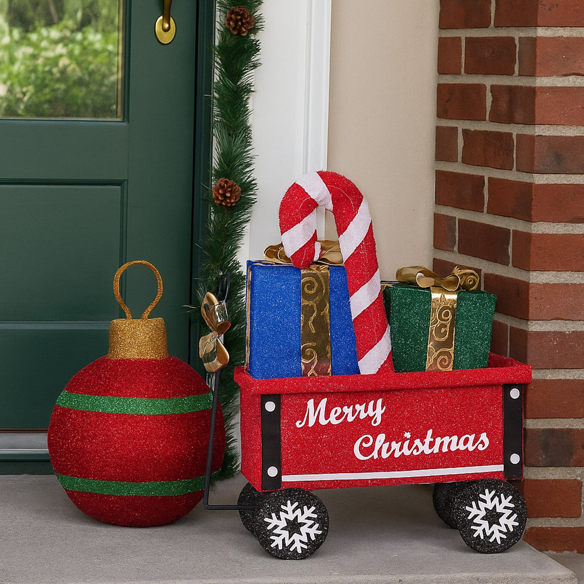 66CM Pre-Lit Christmas Cart Display with Candy Cane & Presents