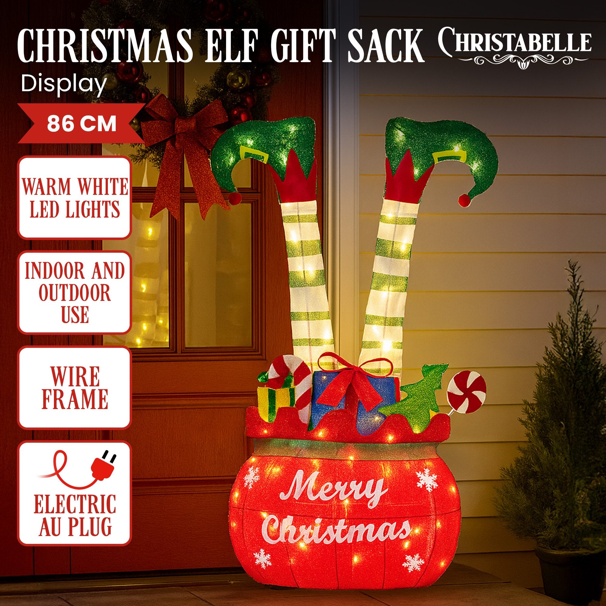 86CM Elf Motif Light in Gift Sack – Warm White LEDs 60 Lights