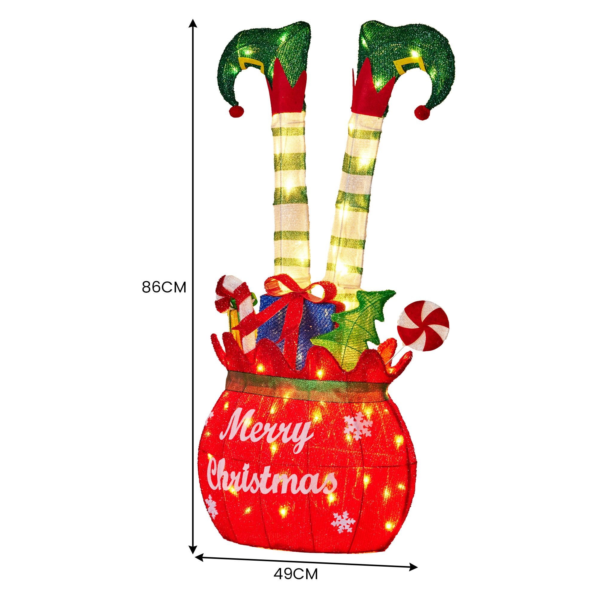86CM Elf Motif Light in Gift Sack – Warm White LEDs 60 Lights
