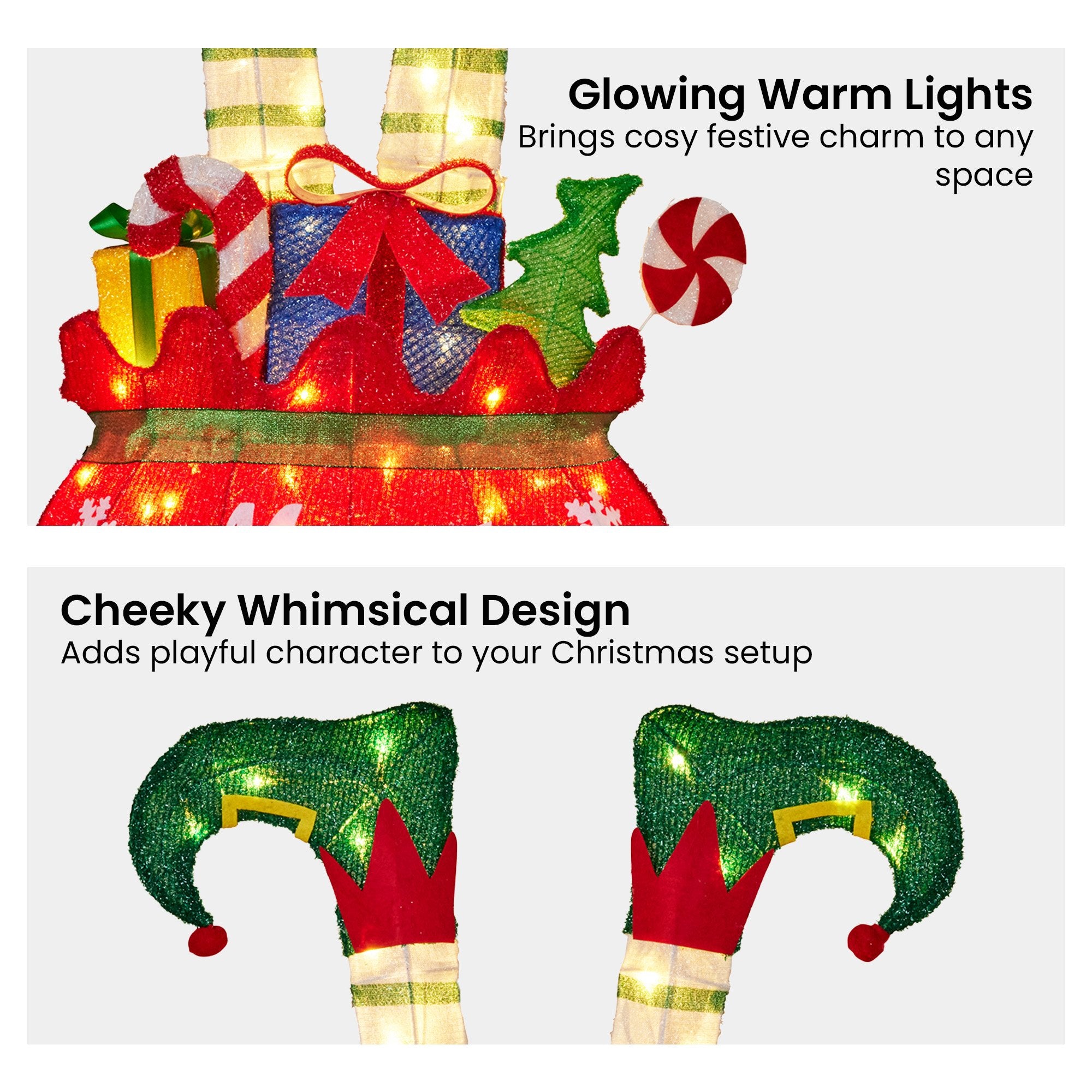 86CM Elf Motif Light in Gift Sack – Warm White LEDs 60 Lights