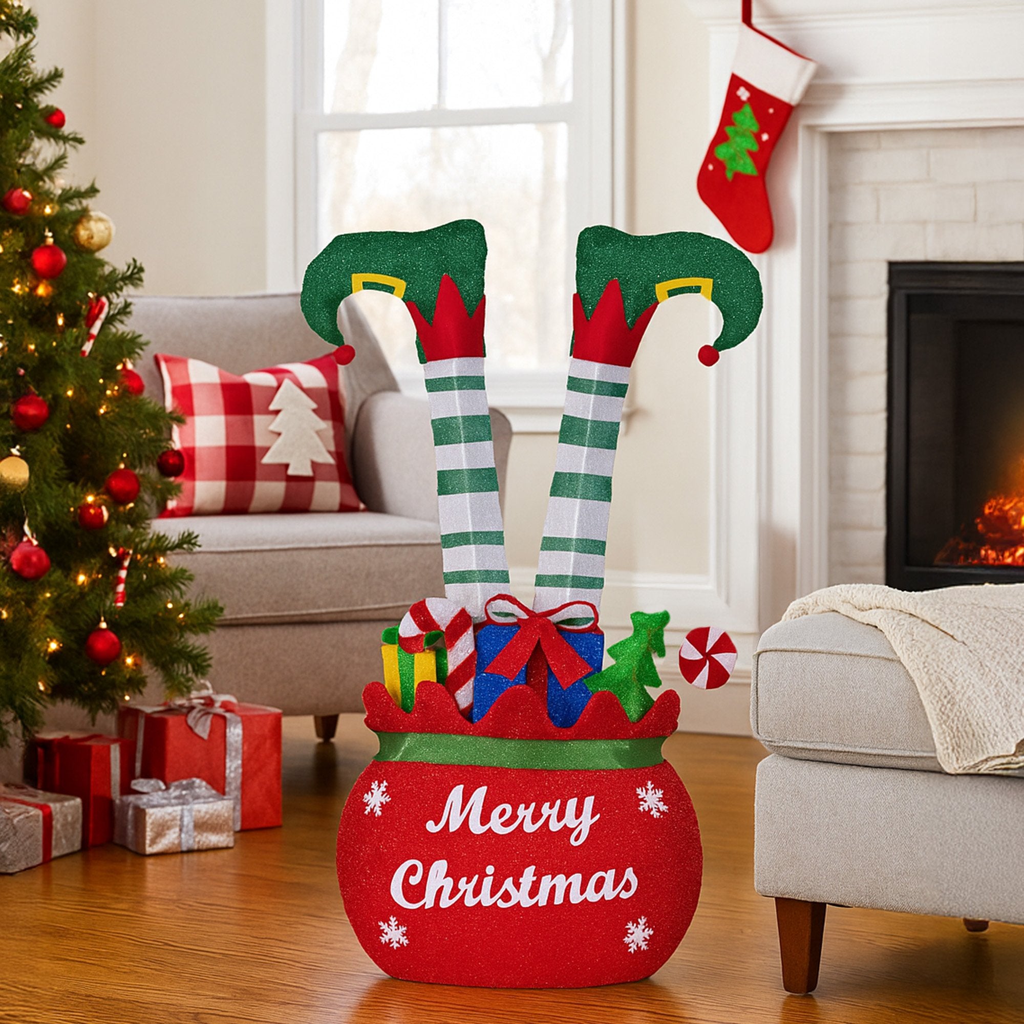 86CM Elf Motif Light in Gift Sack – Warm White LEDs 60 Lights