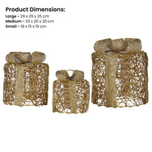 Set of 3 LED Christmas Gift Box Decorations with Gold Bows