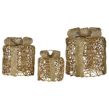 Set of 3 LED Christmas Gift Box Decorations with Gold Bows