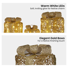 Set of 3 LED Christmas Gift Box Decorations with Gold Bows