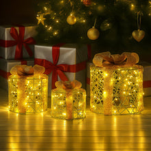 Set of 3 LED Christmas Gift Box Decorations with Gold Bows