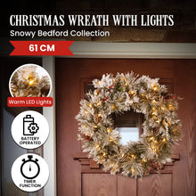 61CM Snow-Frosted Christmas Wreath with 50 LED Lights