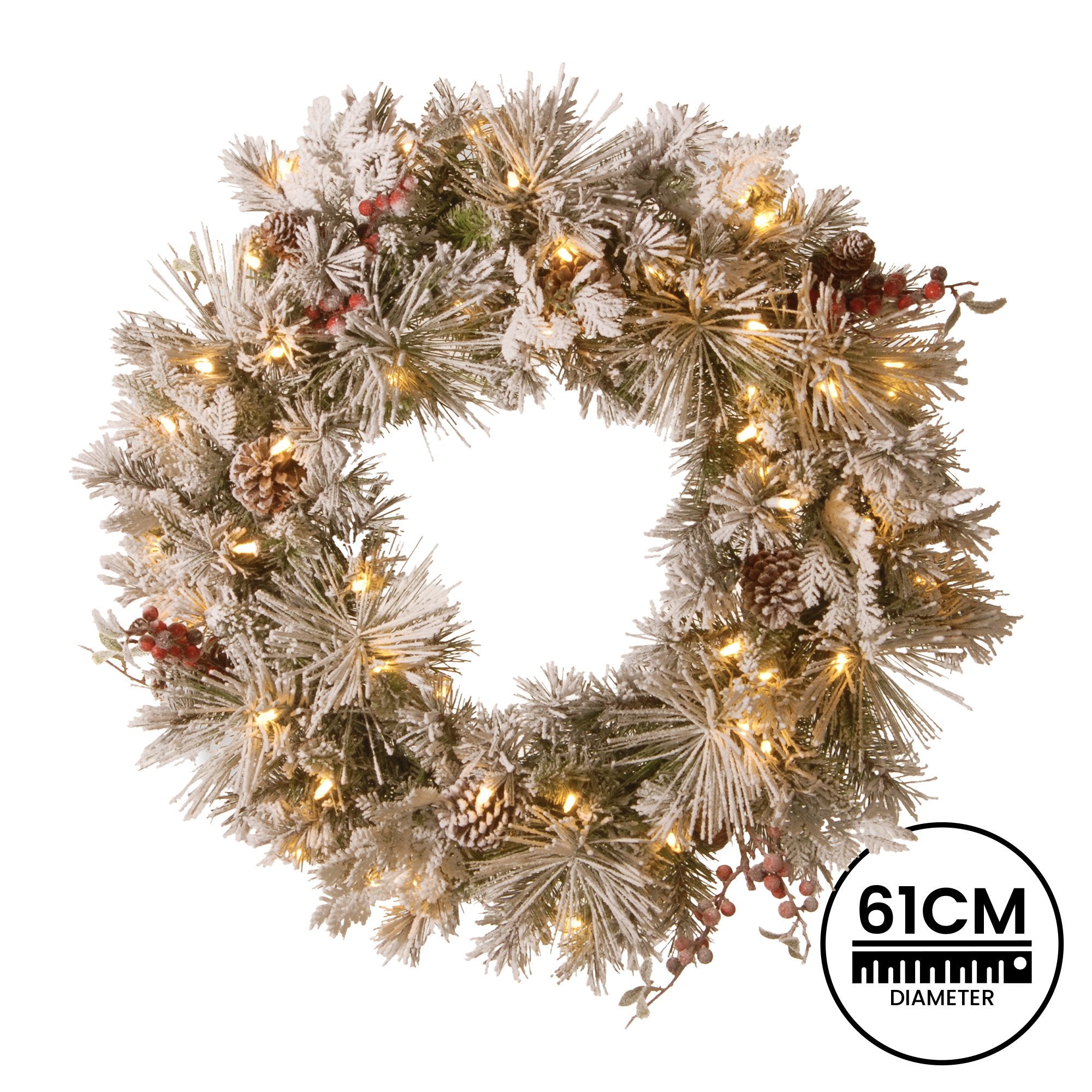 61CM Snow-Frosted Christmas Wreath with 50 LED Lights