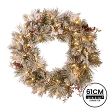 61CM Snow-Frosted Christmas Wreath with 50 LED Lights