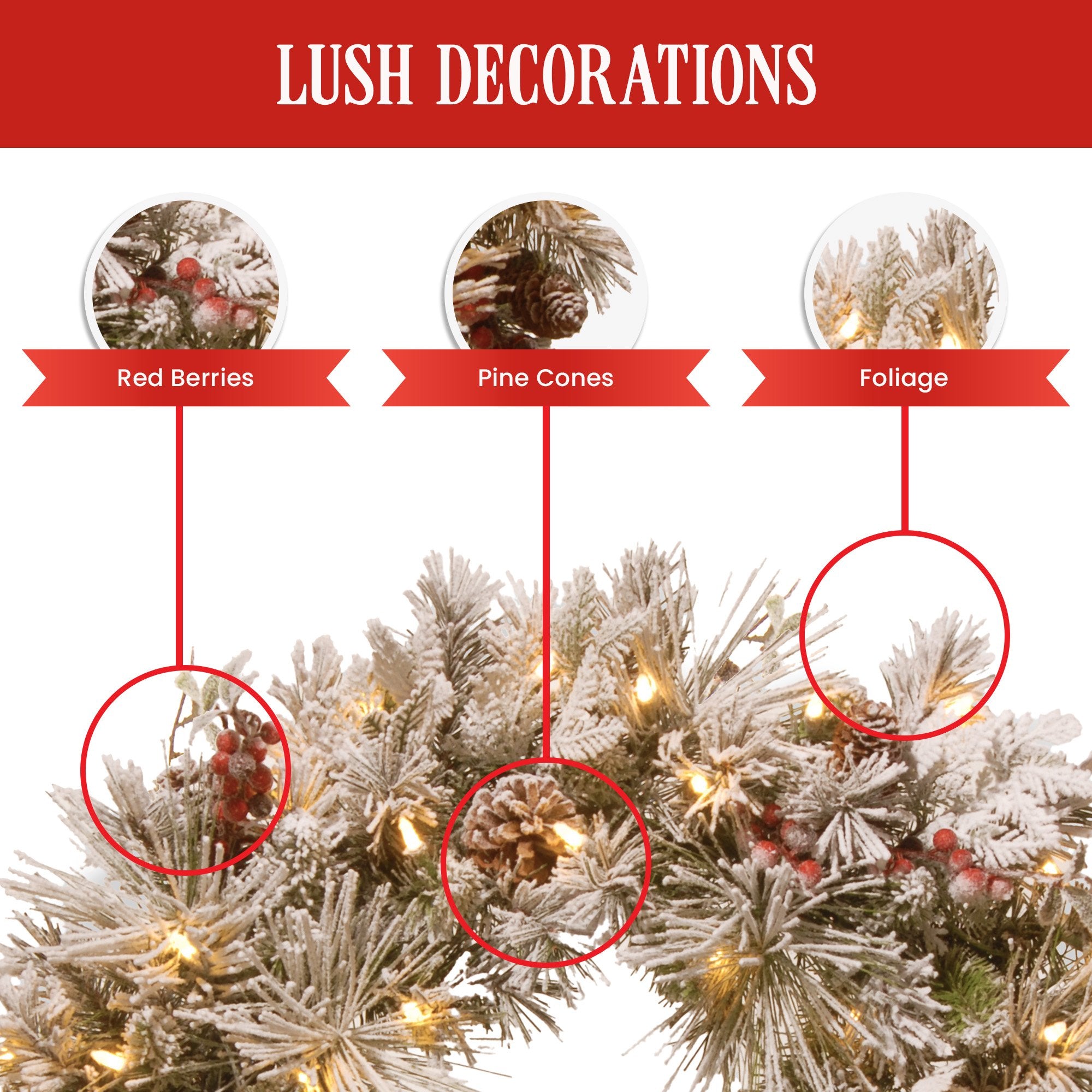61CM Snow-Frosted Christmas Wreath with 50 LED Lights