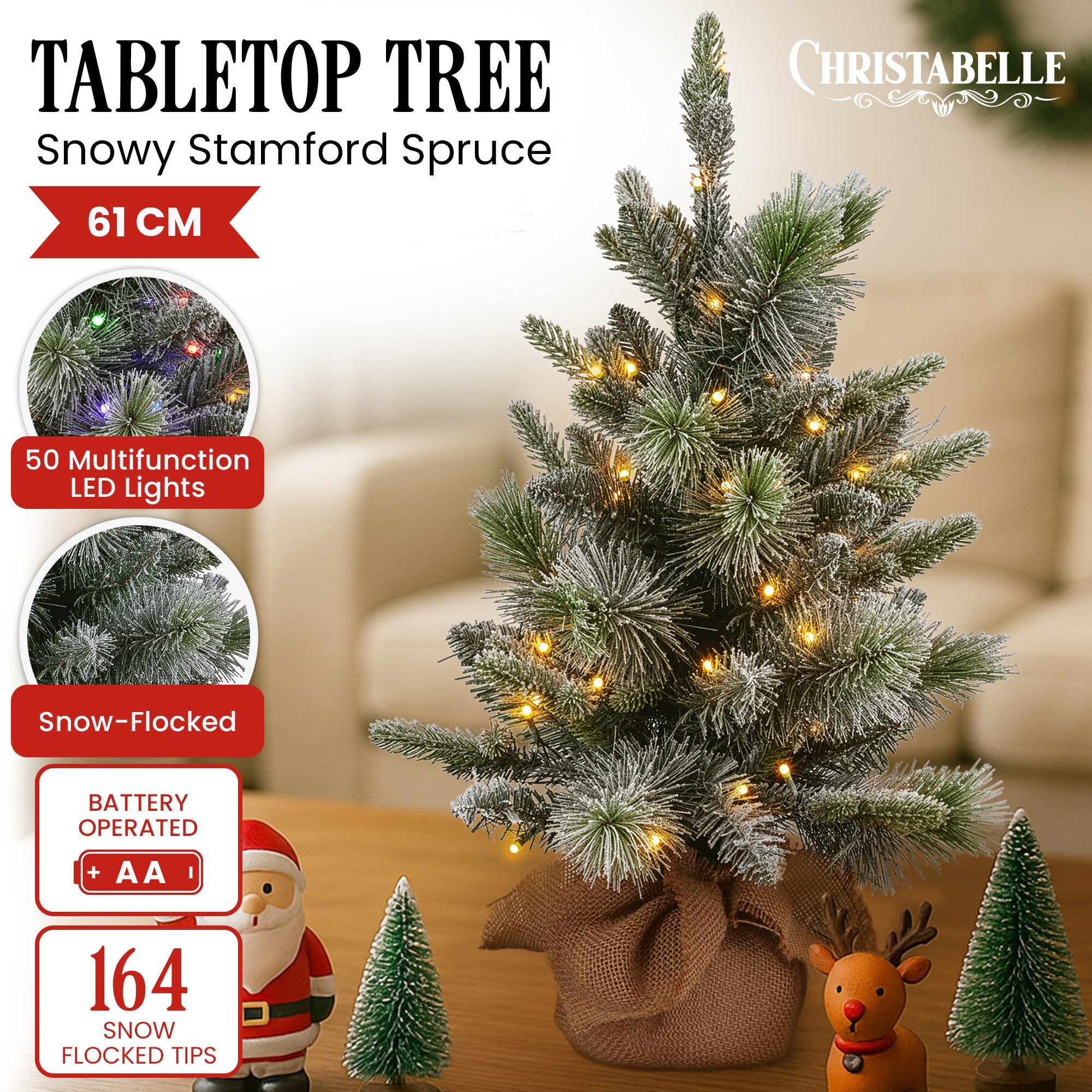 61CM Pre-Lit Snowy Stamford Spruce Tabletop Christmas Tree with 50 LEDs