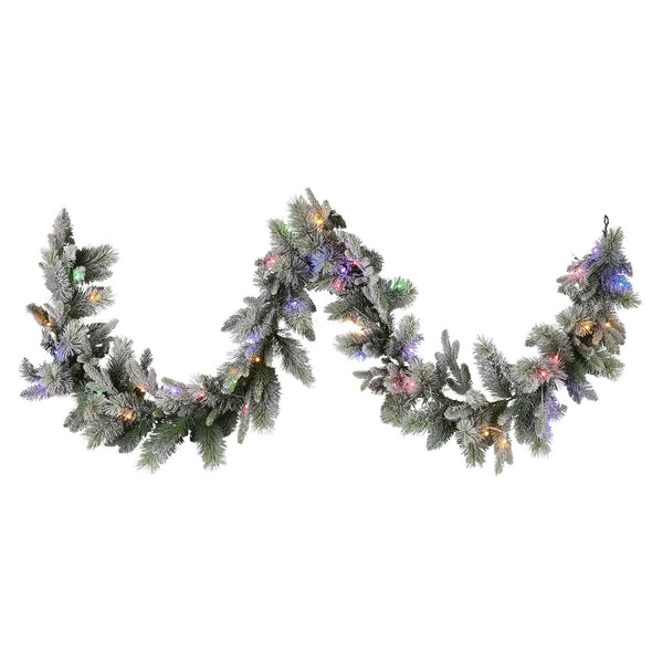 2.7M Pre-Lit Snowy Christmas Garland – 350 Tips, 50 LED