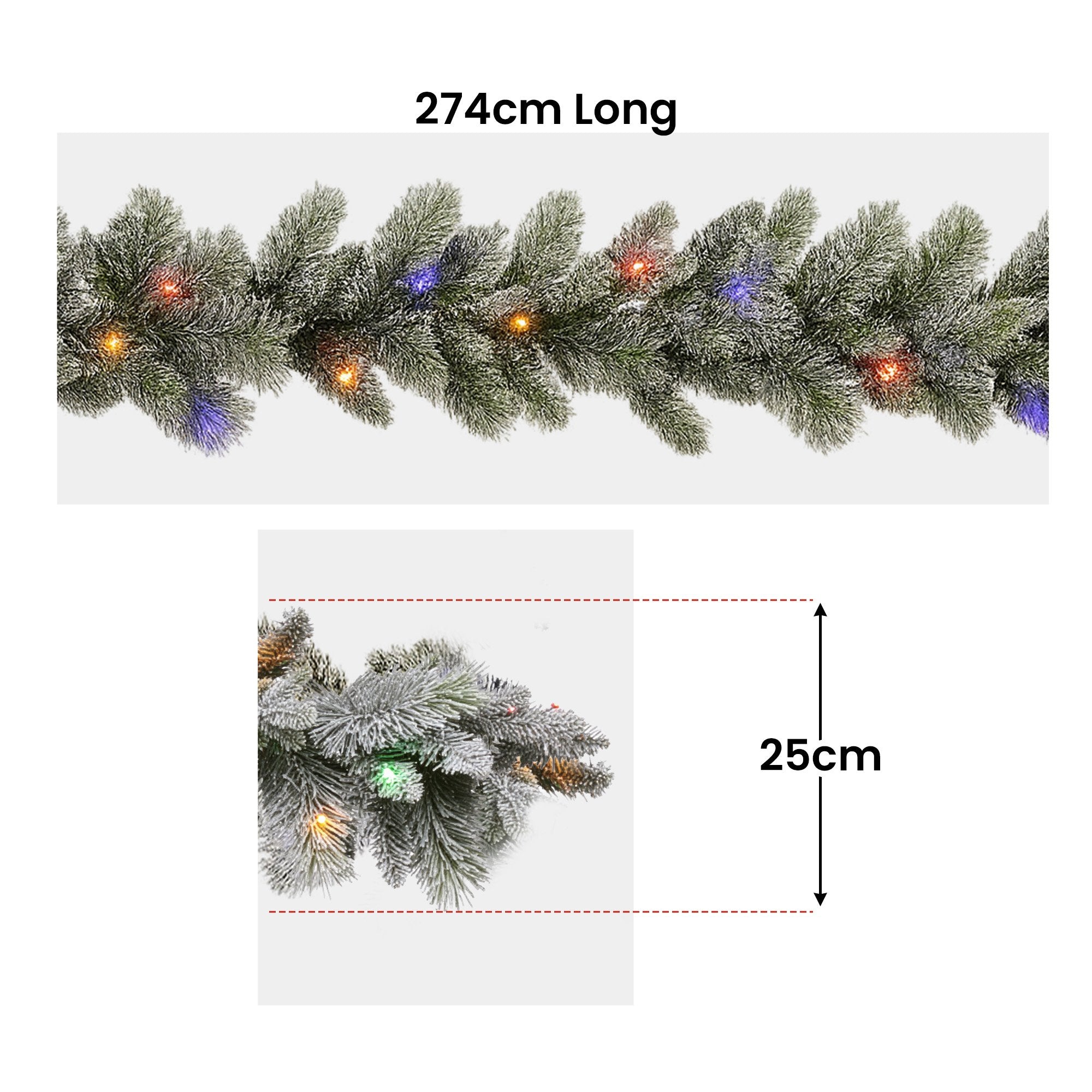 2.7M Pre-Lit Snowy Christmas Garland – 350 Tips, 50 LED