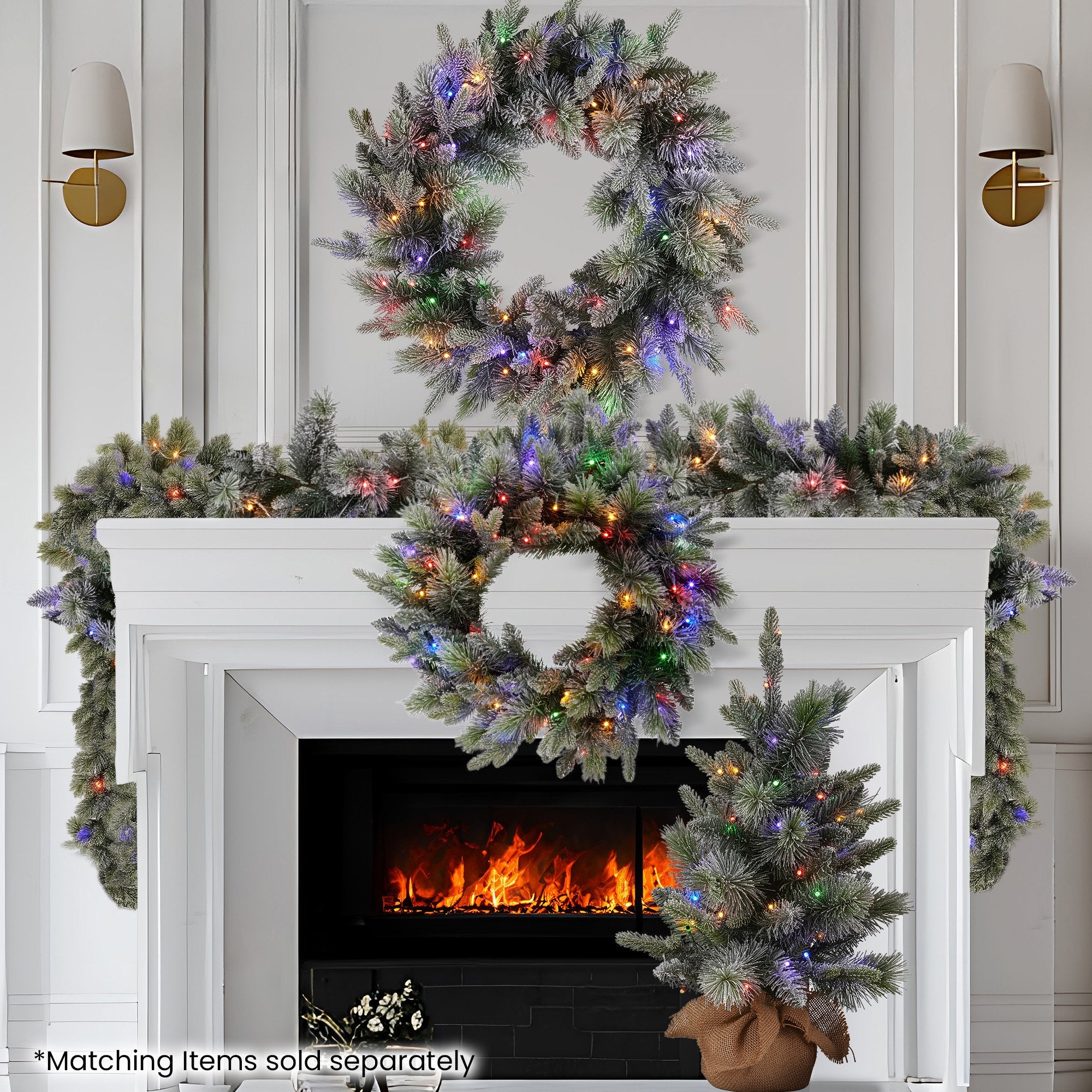 2.7M Pre-Lit Snowy Stamford Spruce Christmas Garland with 50 LEDs