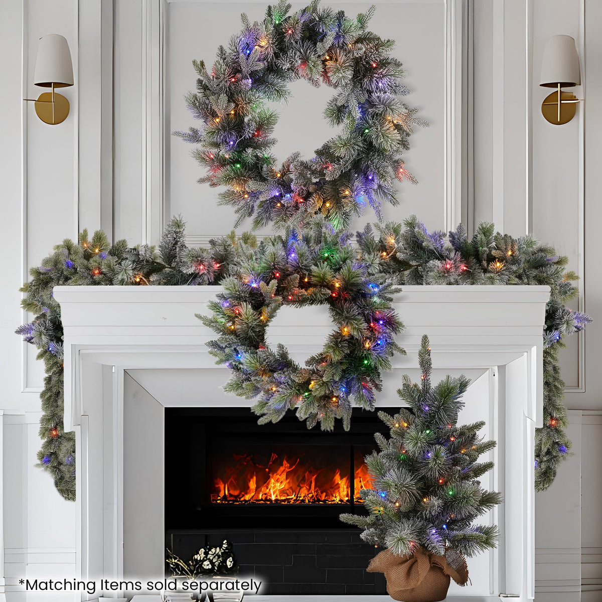 2.7M Pre-Lit Snowy Stamford Spruce Christmas Garland with 50 LEDs