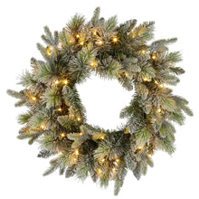 61cm Pre-Lit Snowy Christmas Wreath – 160 Tips, 50 LED Multi Function