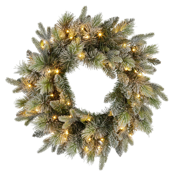 61CM Snow-Flocked Christmas Wreath with 50 LED Lights